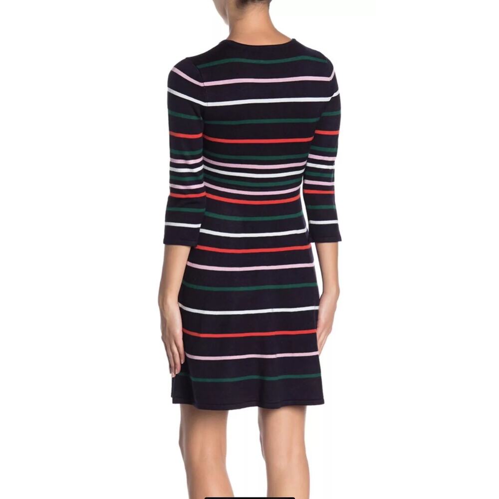 Vince Camuto Ottoman Dark Navy Multi Color Stripe 3/4 Sleeve Knit Sweater Dress - Picture 2 of 13